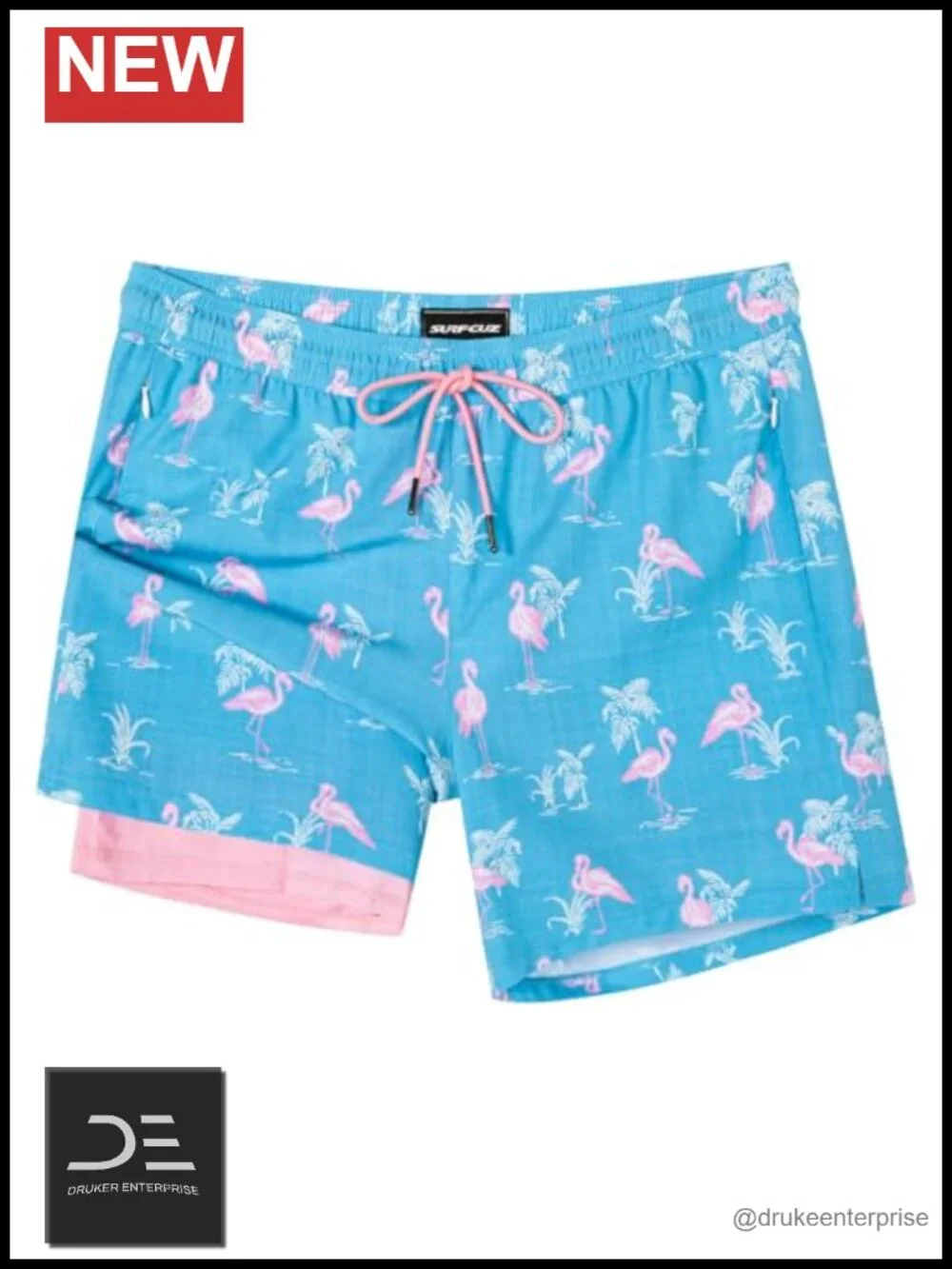 Mens Swim Trunks with Compression Liner 5 Inseam Quick Dry Zipper Pockets